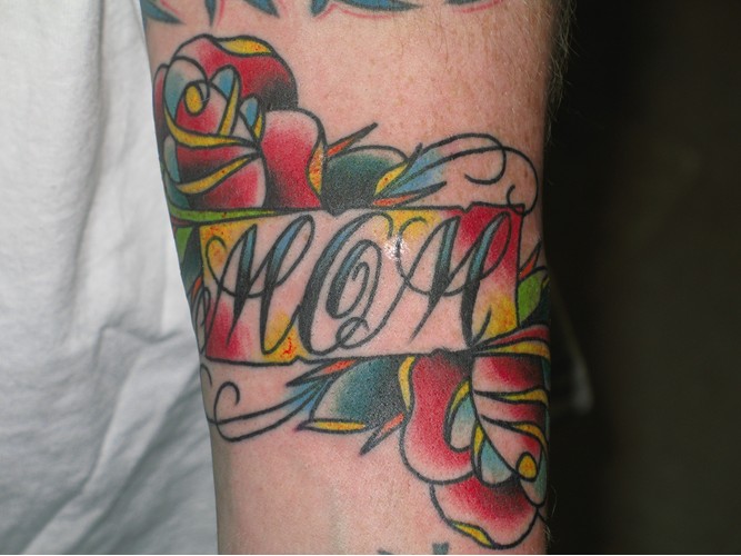 Tattoos - Lettering tattoos - mom and roses